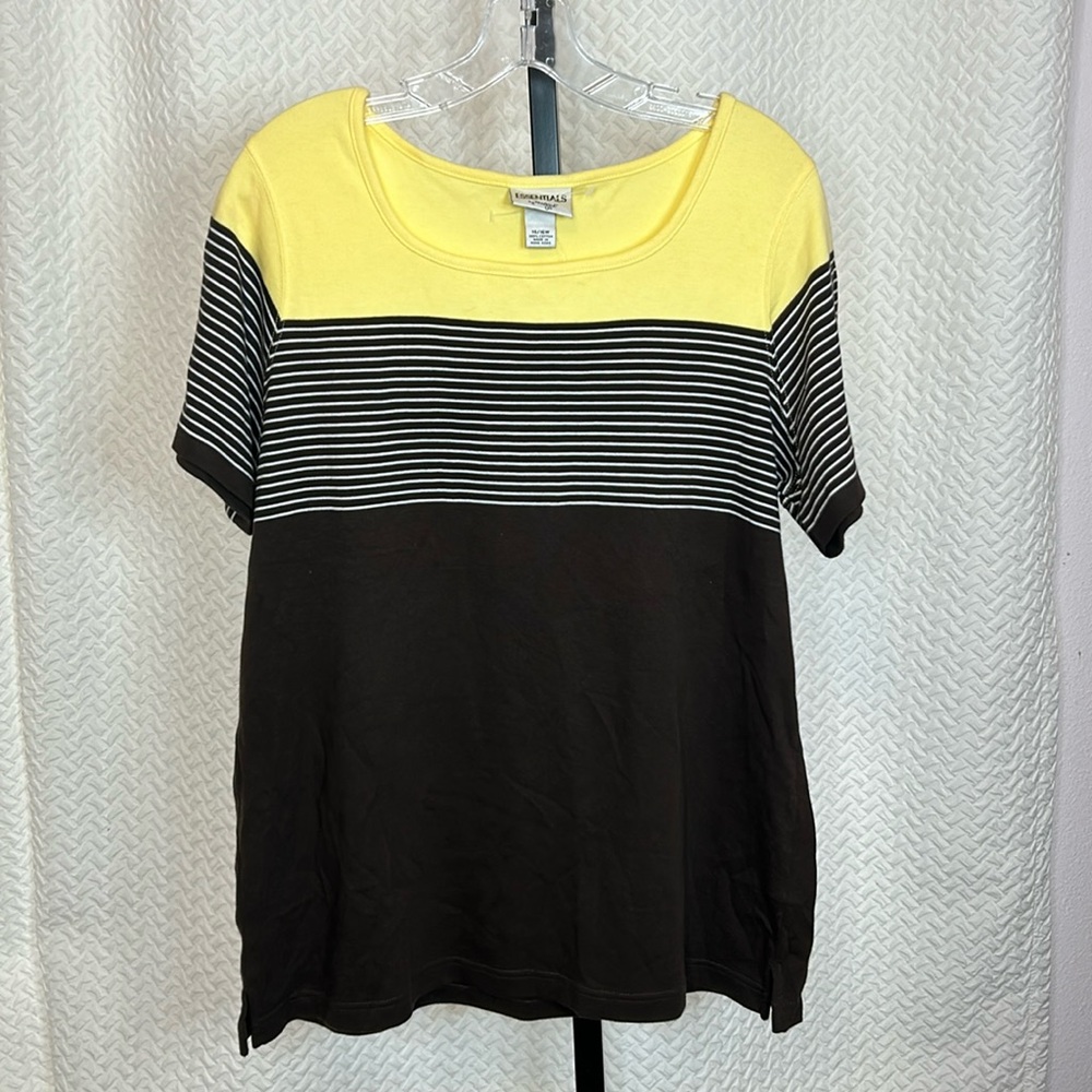Essentials By Maggie SS Top Yellow Brown White Women’s 14/16W